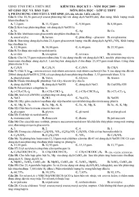 Kiểm tra học kỳ I  Năm học 2009  2010 môn Hóa học  Lớp 12